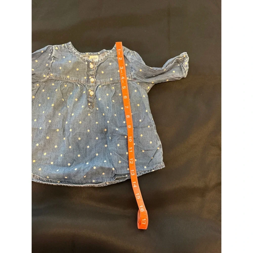 OshKosh Bgosh Toddler 3T Blue Polka Dot Denim Tunic Top Long Sleeve Cotton 5702